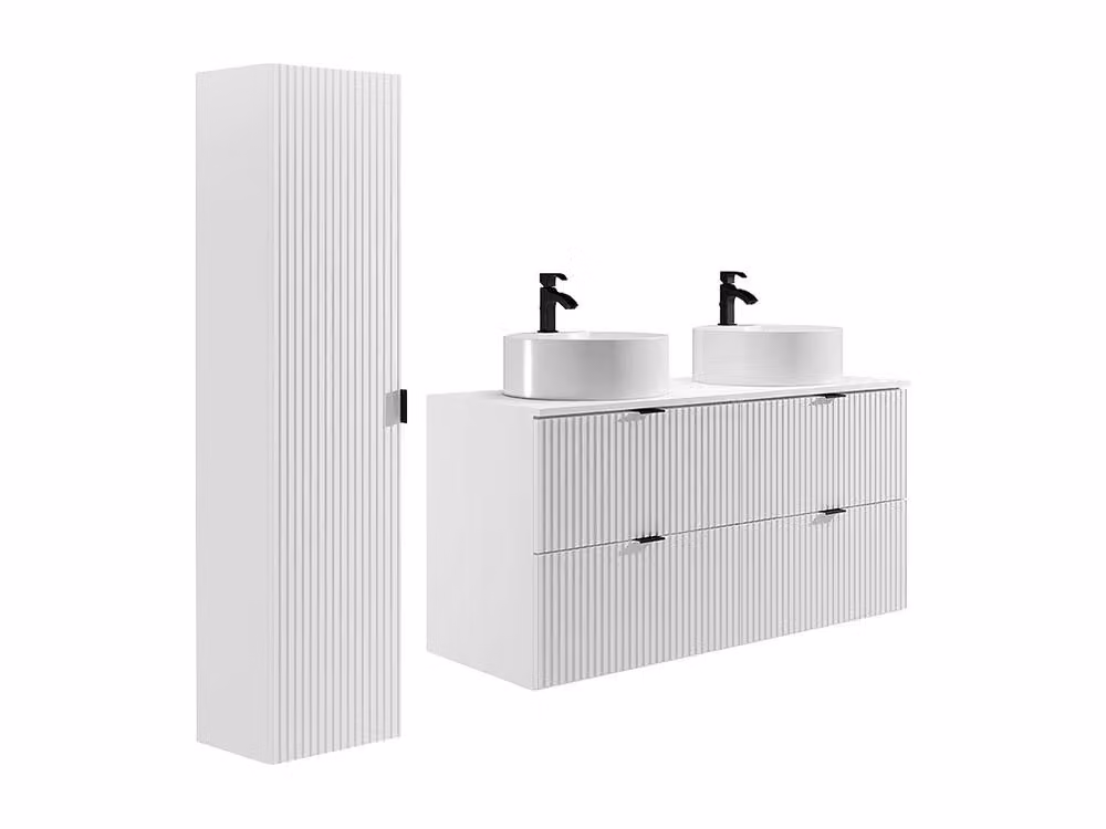 ZEVINI White Striped Suspended Bathroom Vanity Unit with Matt Ceramic Round Countertop Basin W/D/H: 60 x 47 x 60 cm – 2