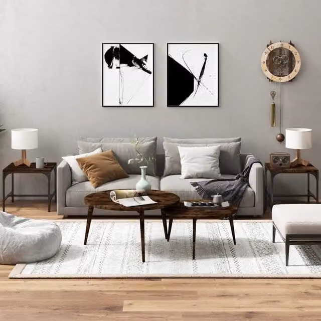 Berkfield Home Set of 2 Smoked Oak Side Tables in Brown, W/D/H: 40 x 40 x 35 cm – 1