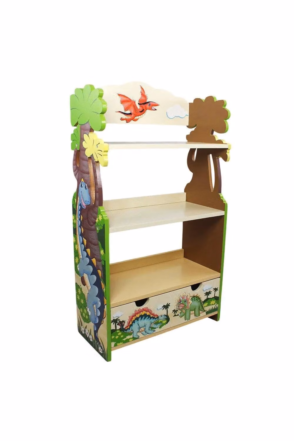 Teamson Kids Fantasy Fields Dinosaur Kingdom Hand Crafted Wooden Bookcase for Children in Tan and Multicolour – 2