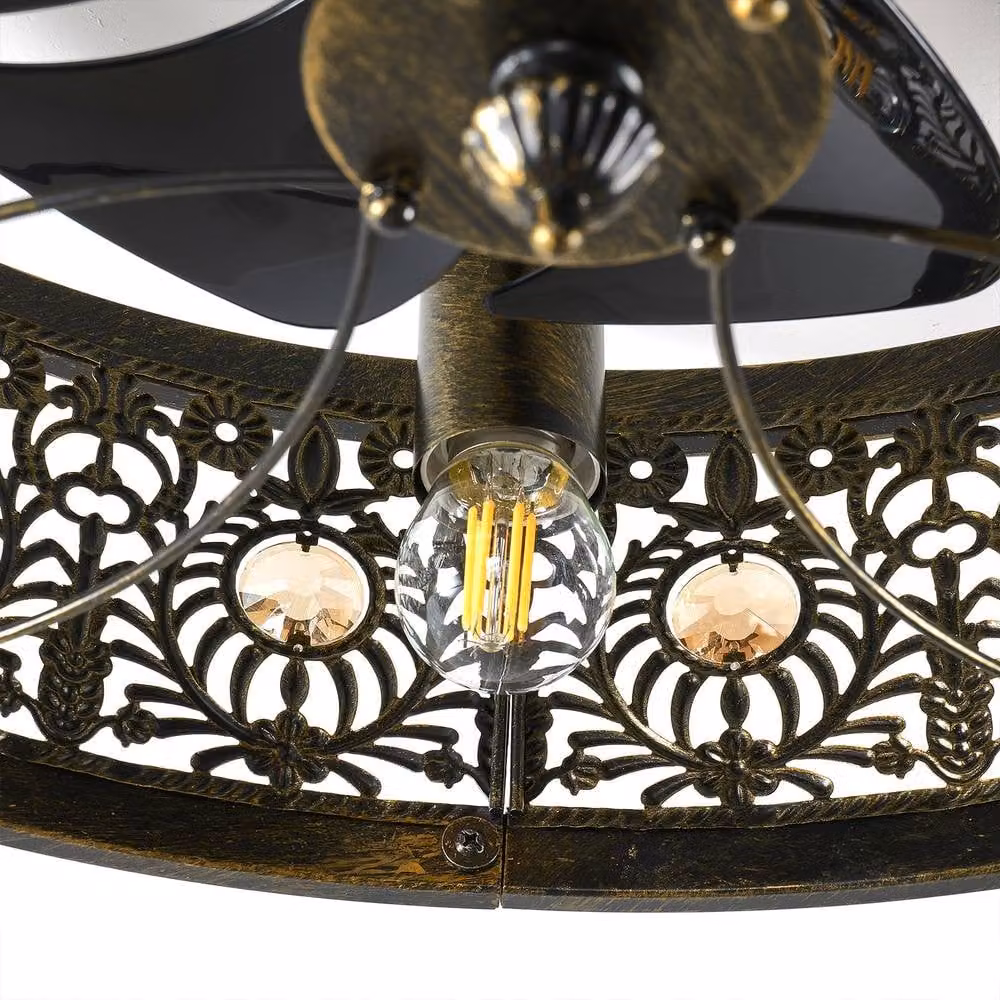 NIVOR Vintage Victorian Crystal Ceiling Fan with Light in Bronze and Metal, Diameter: 50 cm – 4