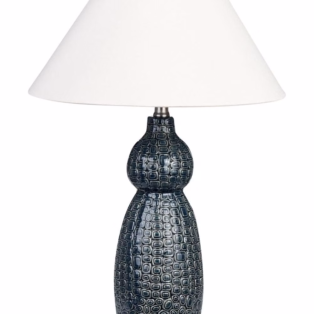 Wyld and Coco Blue Ceramic Table Lamp with White Fabric Shade – 2