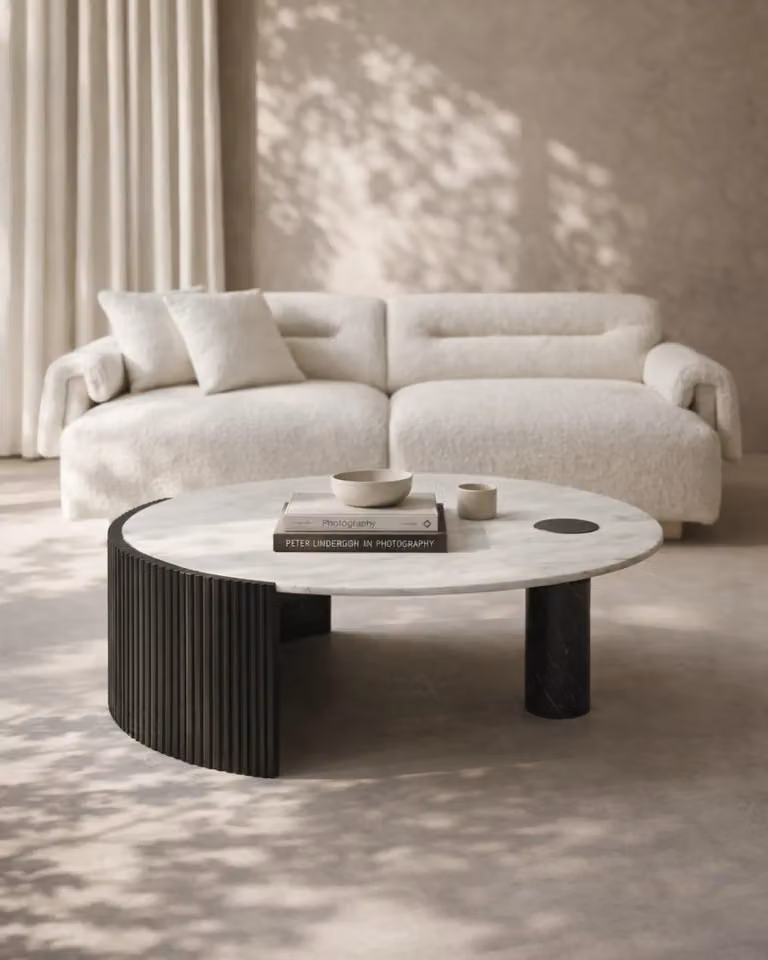 Tommy Franks Salida Round Marble Coffee Table in Black and White