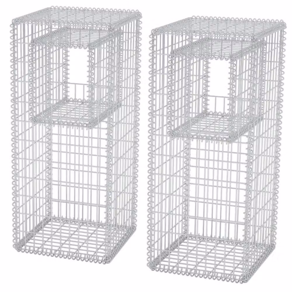 Berkfield Home Silver Galvanised Steel Gabion Basket Planter Posts, 2 Pack, W/D/H: 50 x 50 x 120 cm – 2
