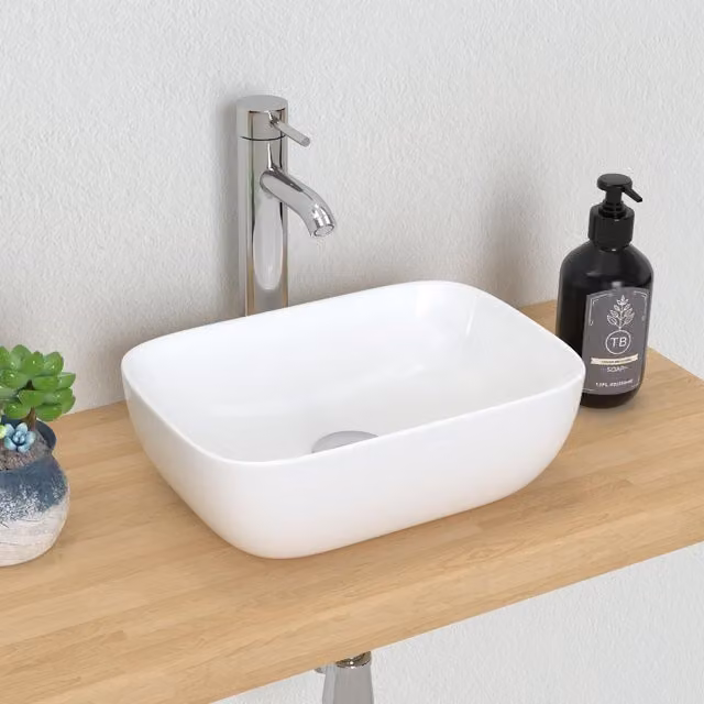 Dprodo White Ceramic Rectangular Countertop Bathroom Vessel Sink, W: 40.0 cm, D: 32.5 cm, H: 14.0 cm – 1