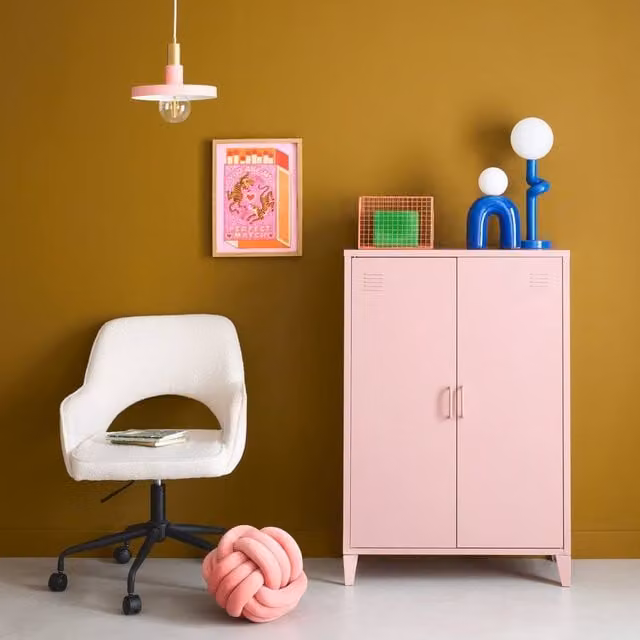 sweeek Industrial Metal Sideboard Cabinet with 2 Storage Compartments, Pink