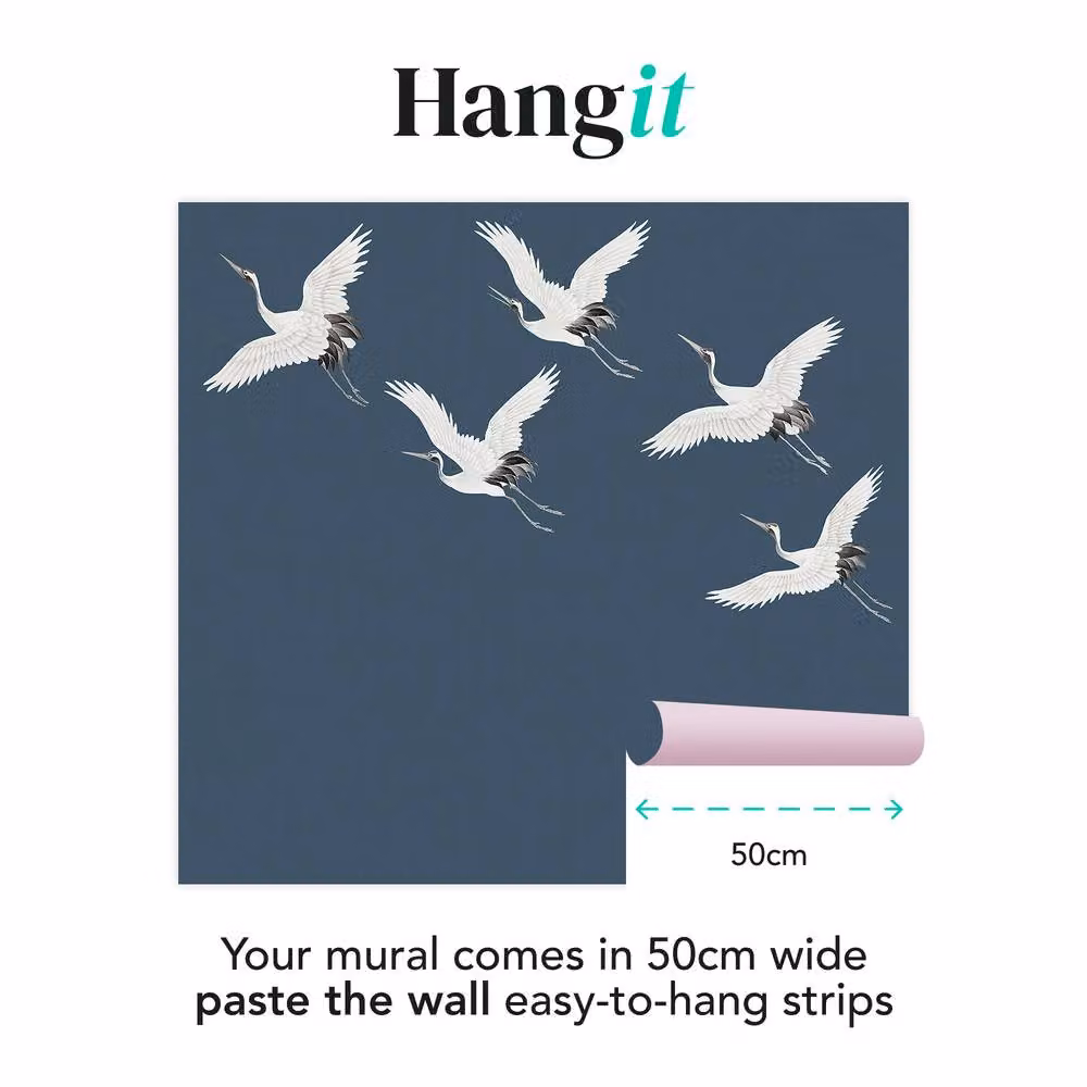 Superfresco Easy Cranes in Flight Midnight Mural in Purple, W: 3 m x H: 2.8 m – 2