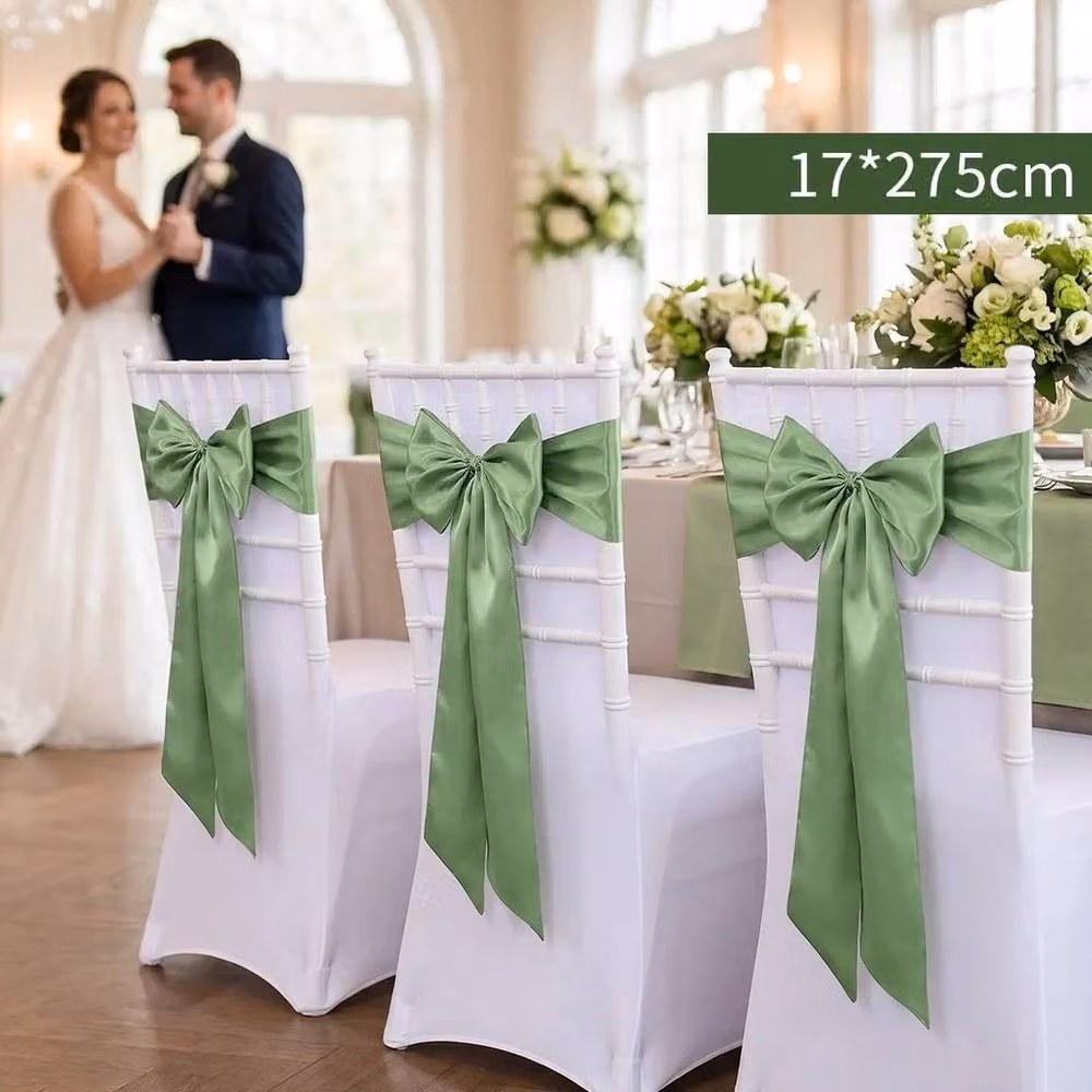 NESTLUNE 25-Piece Set of Spandex Bow Dining Chair Covers in White and Green, W: 100 cm, H: 60 cm – 2