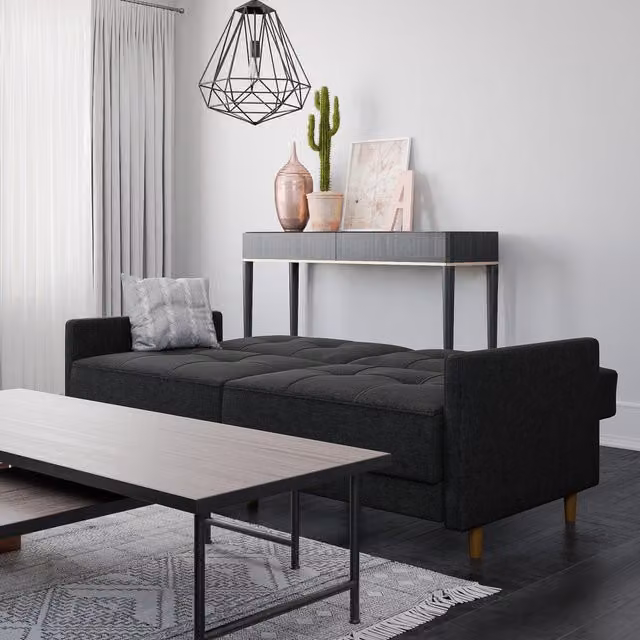 Dorel Home Andora Mid-Century Style Fabric Sofa Bed with Spring Core and Futon Unfold Function in Grey