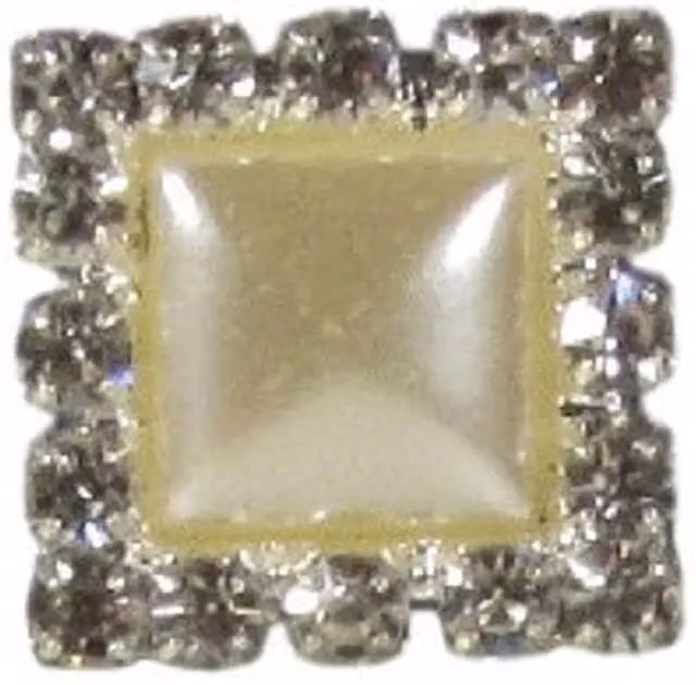 Syntego Pack of 10 Decorative Mini Pearl and Diamante Square Rhinestone Embellishments in White and Silver