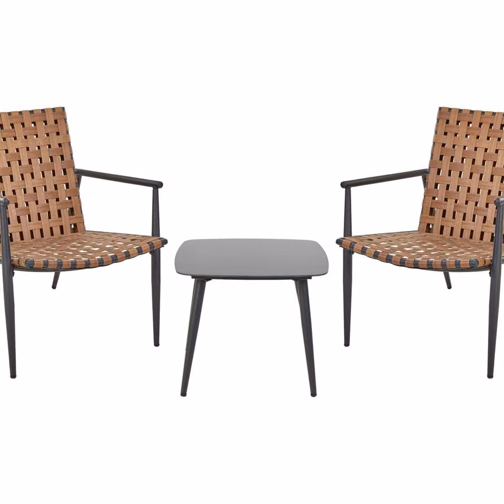 Wyld and Coco 2-Seater Bistro Set in Brown PE Rattan with Black Steel Frame – 2