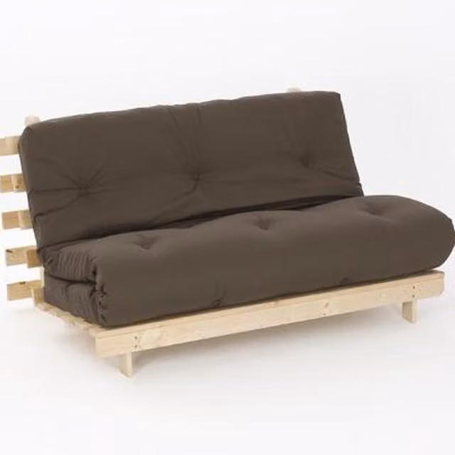 Comfy Living Brown Cotton Futon Sofa Bed with Solid Pine Wood Frame, W/D/H: 120 x 200 cm