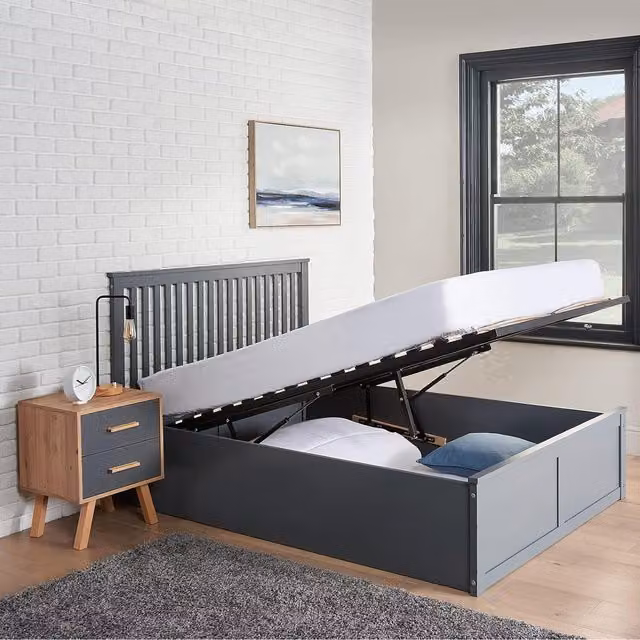 Home Treats Grey MDF Ottoman Bed with Hybrid Mattress, W/D/H: 140 x 200 cm