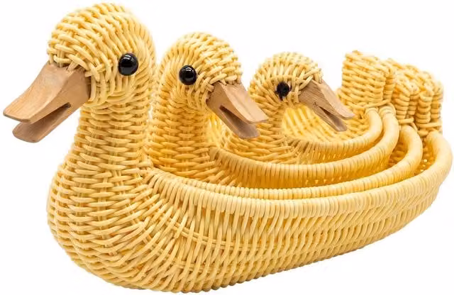 VOGREX Set of 3 Yellow Rattan Duck Animal Storage Baskets – 1