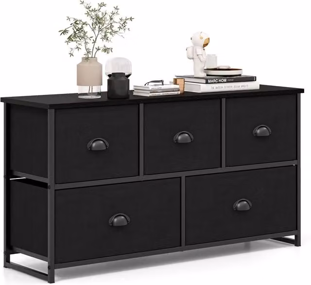 Costway 2-Tier Fabric Storage Organizer Chest of Drawers with 5 Baskets in Black