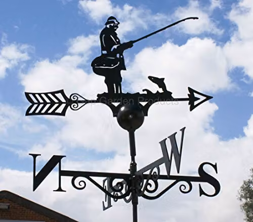 Poppyforge Fisherman Weathervane in Antique Black Metal, W: 61 cm, H: 88 cm – 1