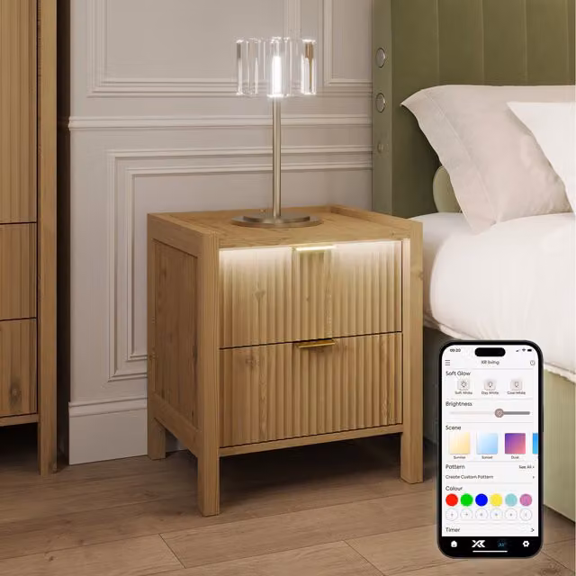XR Living Dakota Side Table with App Control Lights in Wild Oak