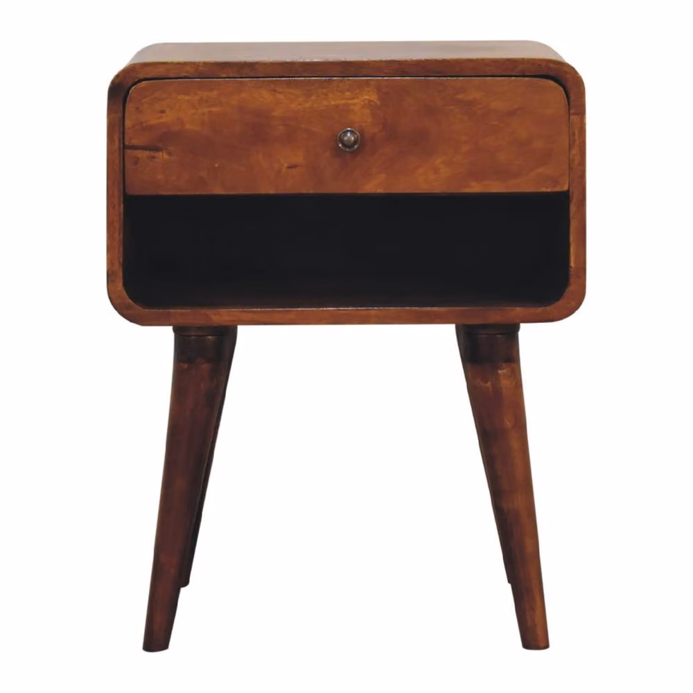 Wyld Haus Honfleur Curve Bedside Table in Brown Mango Wood with Drawer and Shelf, W/D/H: 45 x 35 x 56 cm – 2