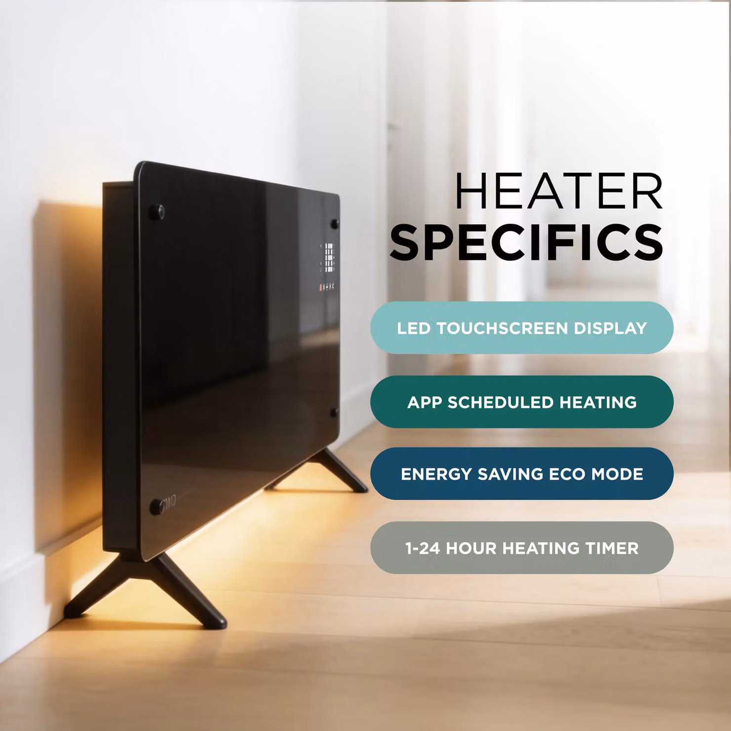 DMD Collective Smart Wi-Fi Glass Panel Heater with Touchscreen, 2000W, Black, Freestanding or Wall-Mounted – 5