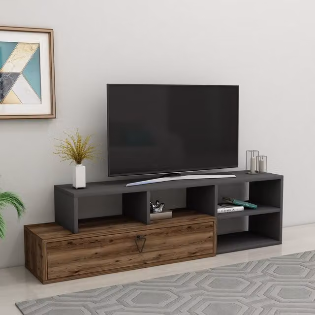 Destina Home Mercury Adjustable TV Stand with Shelves in Anthracite Grey, W/D/H: 135.0 x 27.5 x 38.0 cm – 2