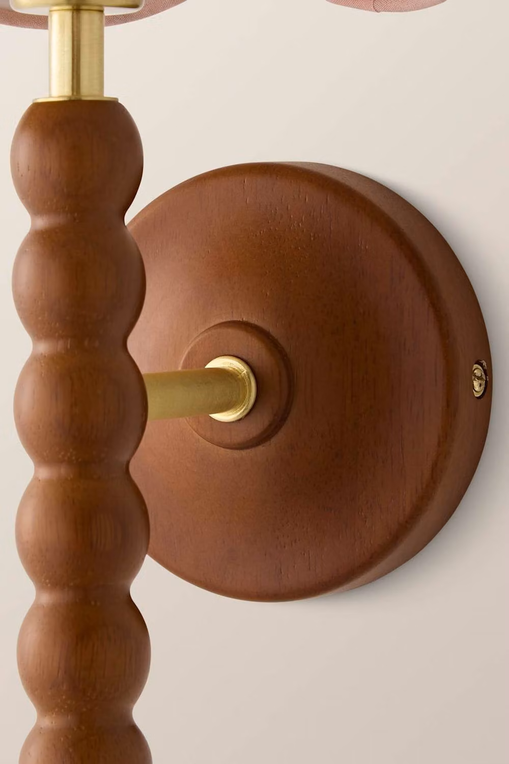 ValueLights Bobbins Walnut Bobble Wall Light with Baby Pink Linen Shade and Bulb – 3