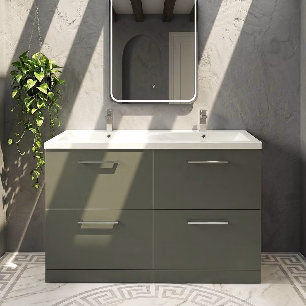 Balterley Level 1200mm Floor Standing 4 Drawer Unit and Double Basin in Satin Green – 3