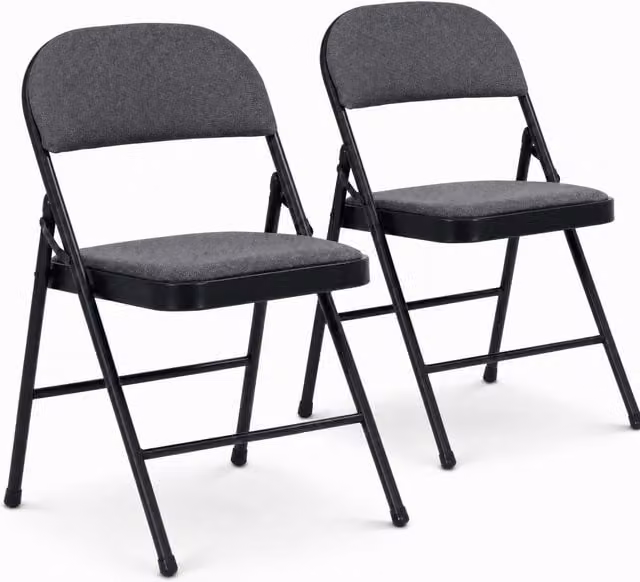 Bravich Modern Padded Folding Dining Chair in Black and Grey Fabric with Metal Frame