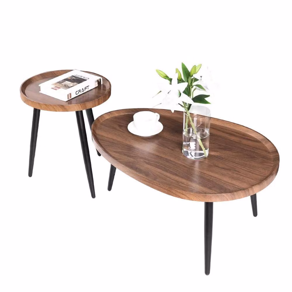 Pirlo Plush 2-Piece Nesting Tables in Dark Brown Walnut and Black Industrial Style – 4