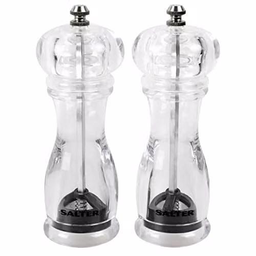 Salter 7606 CLXRUP Modern Black Salt and Pepper Mills with Adjustable Ceramic Rotary Mechanism