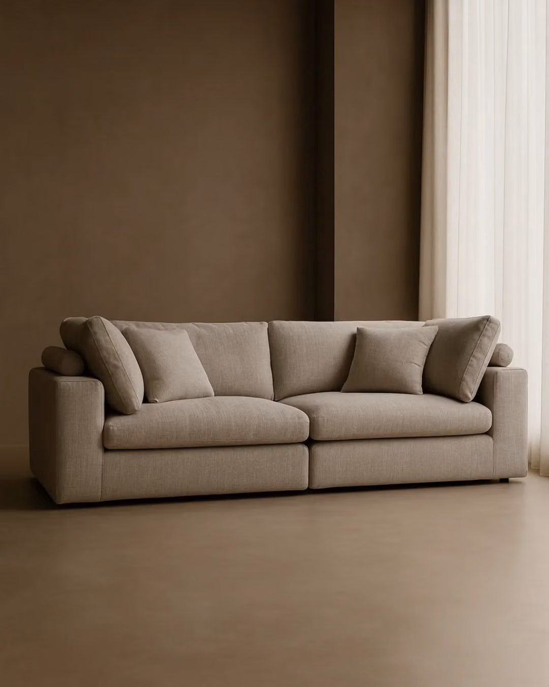 Tommy Franks Blanco 3-Seater Upholstered Fabric Sofa in White and Beige, W/D/H: 210 x 60 x 60 cm