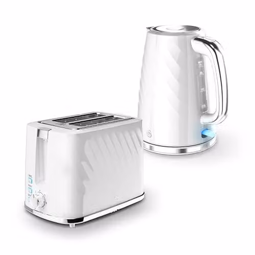 Swan Windsor Kitchen Set in White, including 1.7L Fast Boil Kettle and 2 Slice Toaster – 1
