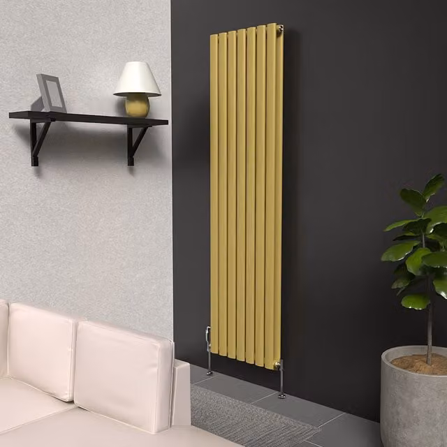 Lux Heat Oval Vertical Radiator in Metallic Gold, H 160 cm x W 42 cm