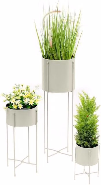 Simpa 3-Piece Modern Metal Hairpin Plant Pot Holders in Beige, Grey, Black, or White