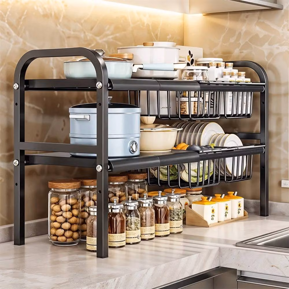 EONLION Under Sink Rectangle Carbon Steel Rack Shelf in Black, W/D/H: 48.5 x 23 x 48.5 cm – 3