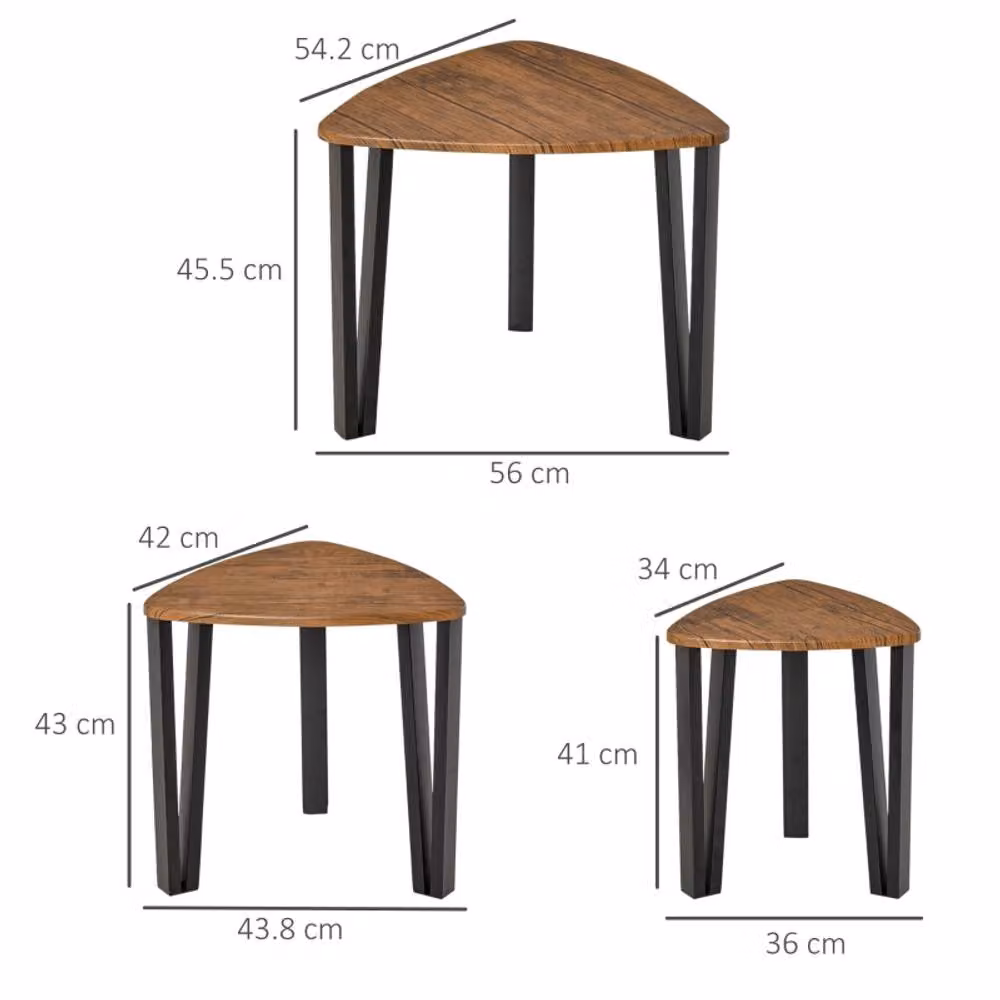 STILVORA Set of 3 Modern Nesting Tables with Brown MDF Laminate Tops and Metal Legs – 3