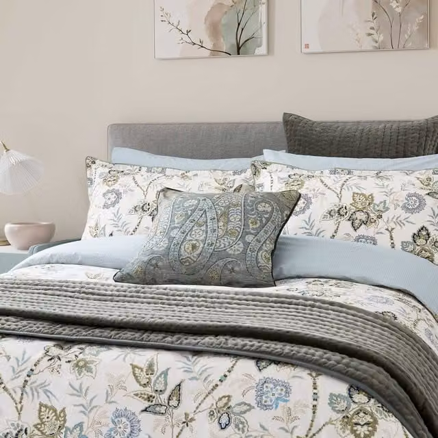 Bedeck of Belfast Emira Super Kingsize Cotton Percale Duvet Cover and Pillowcase Set, Petrol Green and Multicolour, W: 200 cm x H: 200 cm