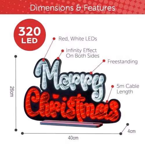 The Christmas Workshop Merry Christmas Double-Sided Multi-Coloured Infinity Light, Width: 40 cm – 2
