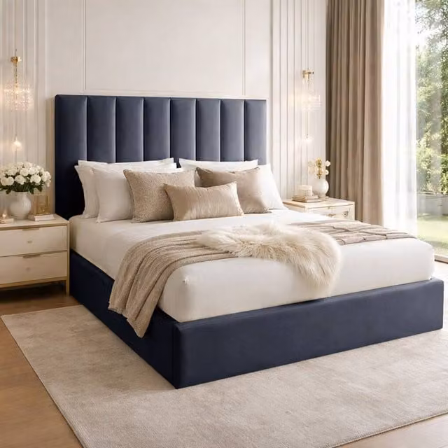 Desire Deco Plush Velvet Suenna Upholstered Panel Bed Frame in Charcoal, Size: Double (140 x 200 cm)