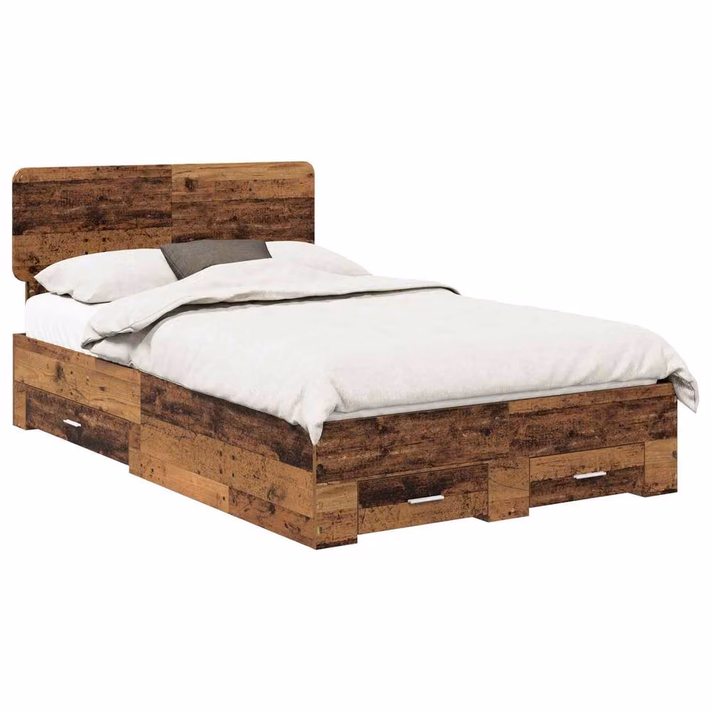 Berkfield Home Bed Frame with Headboard in Old Wood Brown, W/D/H: 120 x 190 cm – 2