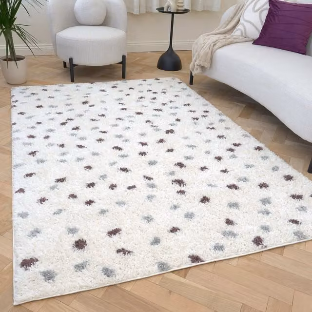 The Rugs Moodi Dots Modern Dotted Patterned Shaggy Rectangular Rug in Grey and Purple
