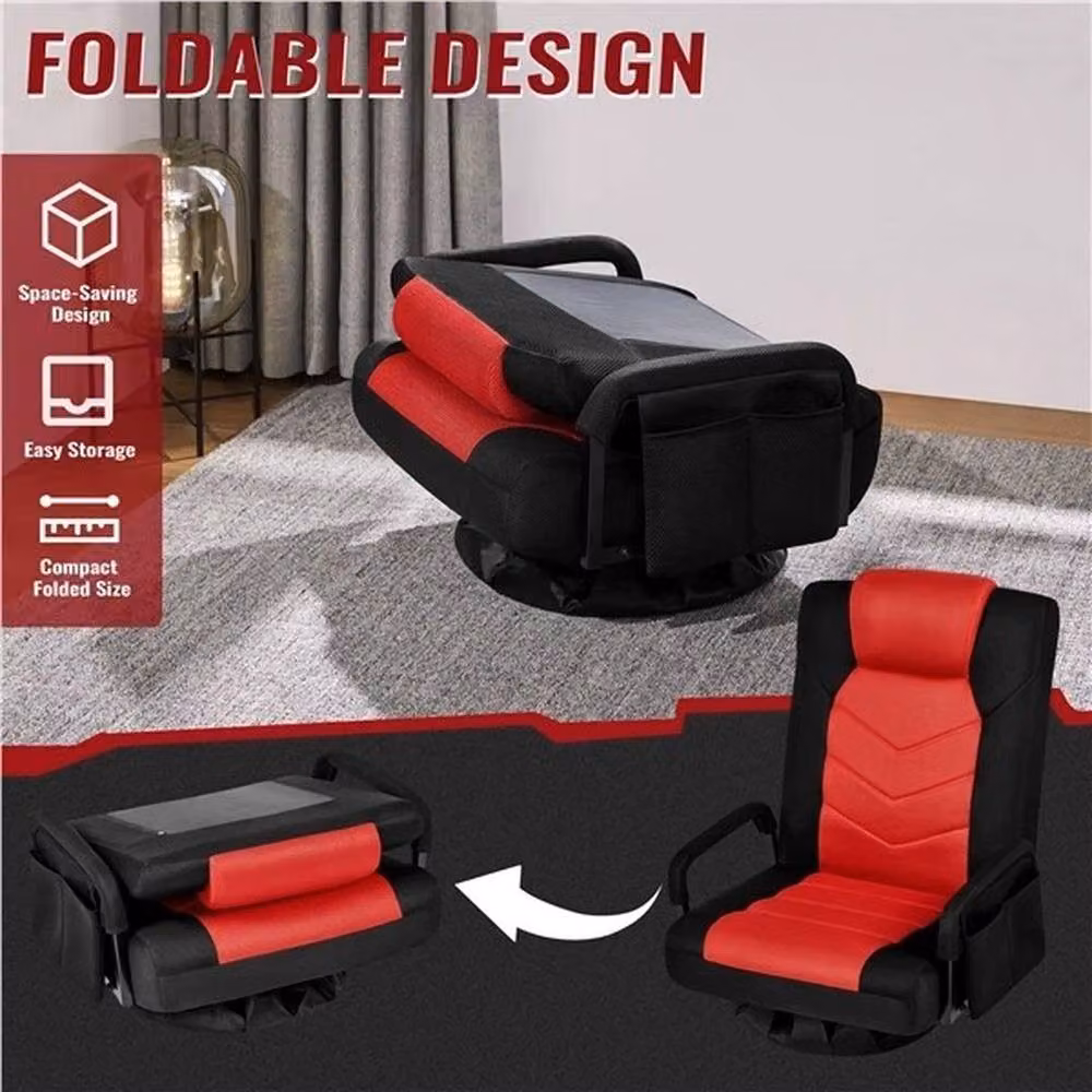 KORVIXA Black and Red Reclining Swivel Floor Gaming Chair with Headrest and Armrests, W/D/H: 100 x 100 x 100 cm – 3
