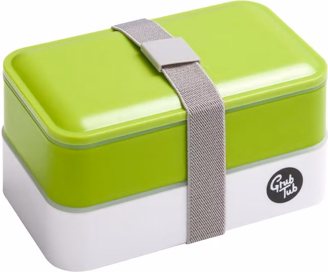 Premier Grub Tub Stackable Leakproof Lunch Box with Dividers and Cutlery in Green, White and Grey
