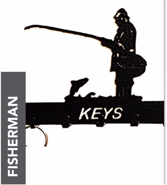 Poppyforge Fisherman Metal Key Holder Rack in Black, W15 x H9 cm