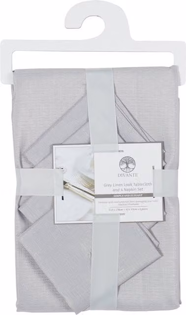 Divante Grey Linen Look Polyester Tablecloth and Four Napkin Set