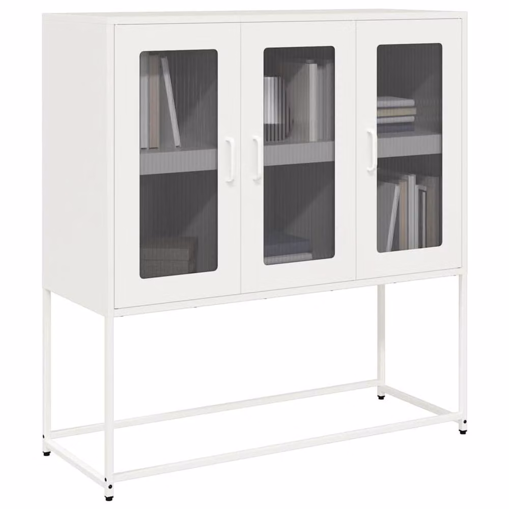 Berkfield Home White Matt Metal Sideboard W: 100.5 cm, D: 39 cm, H: 107 cm – 2