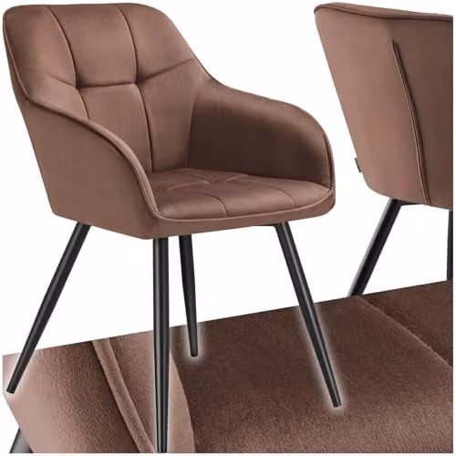 tectake Marilyn Dining Chair with Velvet-Look Fabric and Geometric Pattern in Brown and Black – 1