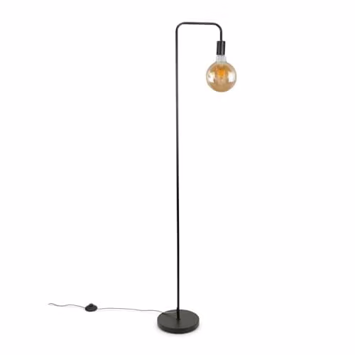 ValueLights Industrial Style Black Metal Curved Stem Floor Lamp with 6W LED Bulb