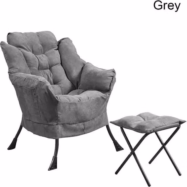 KORVIXA Grey Fabric Lazy Lounge Chair with Matching Ottoman
