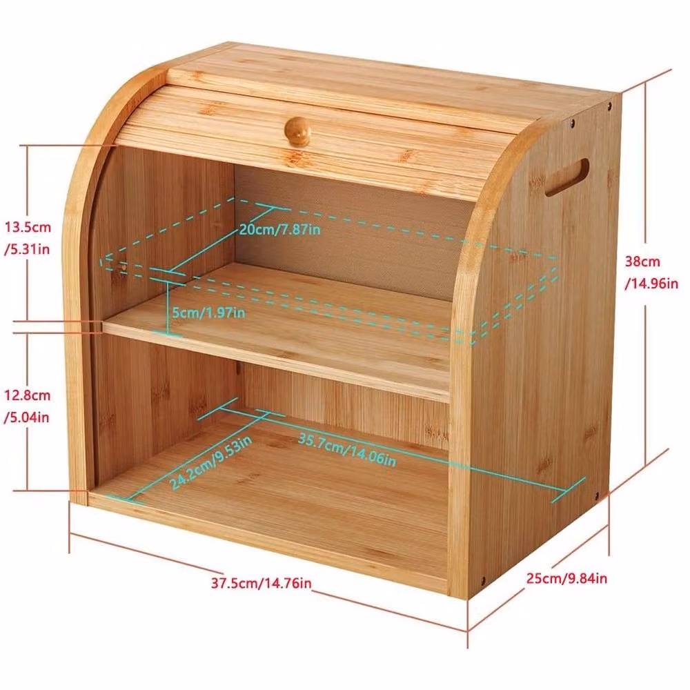 PAWNORA 2 Tier Bamboo Bread Bin in Natural Brown and Beige – 2