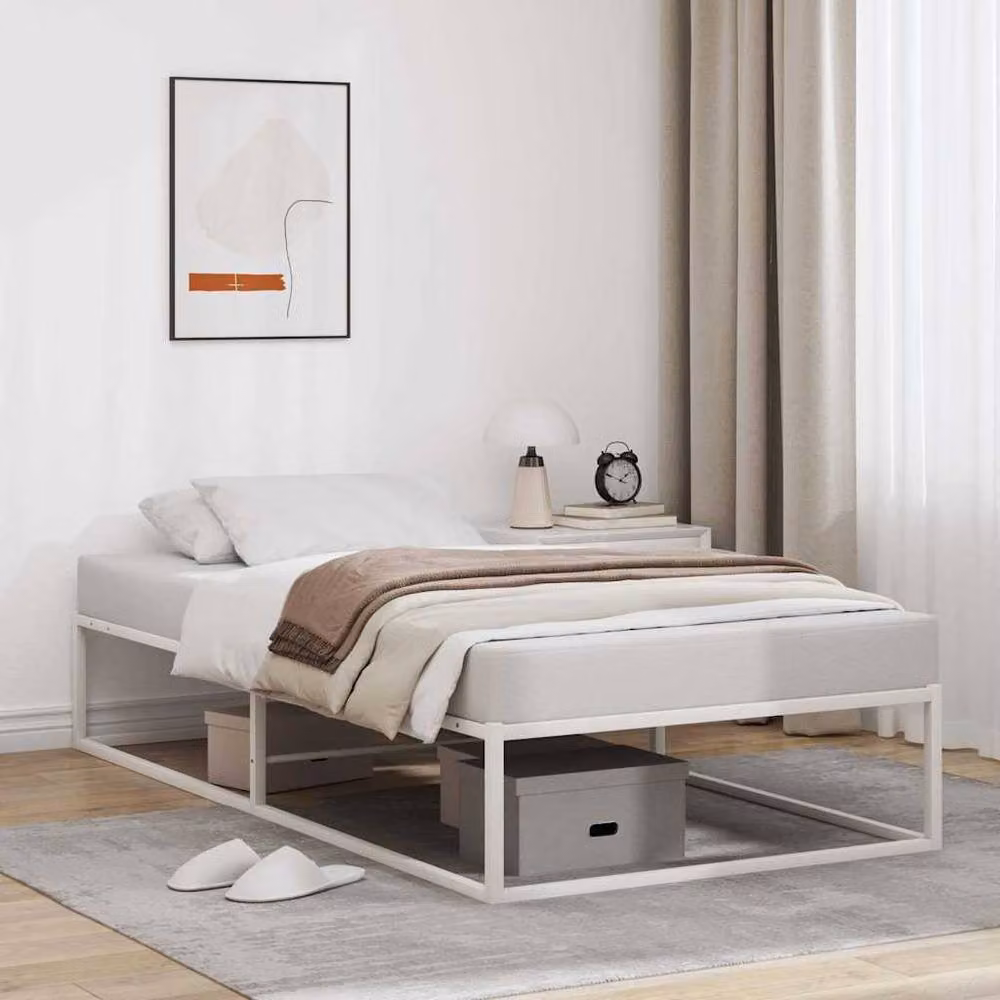 Berkfield Home Elegant Metal Bed Frame in White, W/D/H: 90 x 200 cm – 2