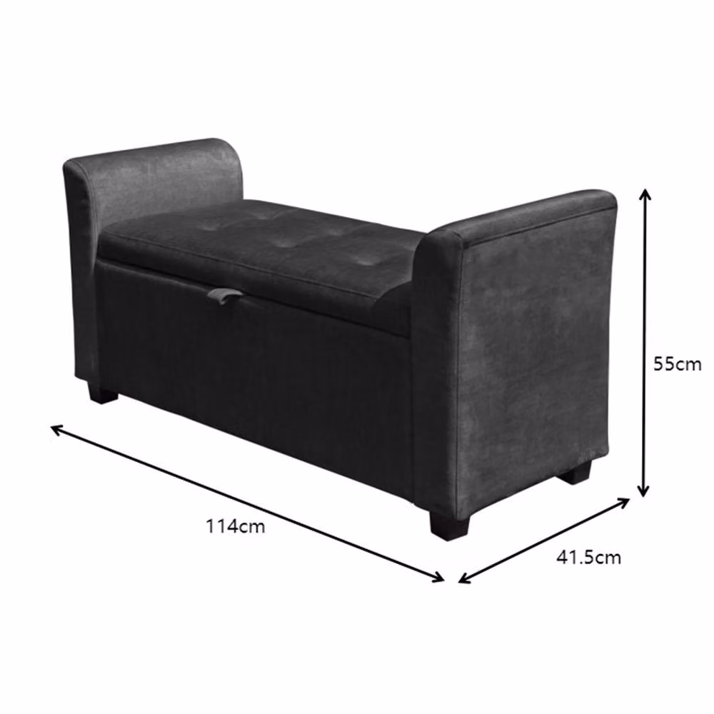 Nordara Black Velvet Ottoman Storage Box Window Seat – 2